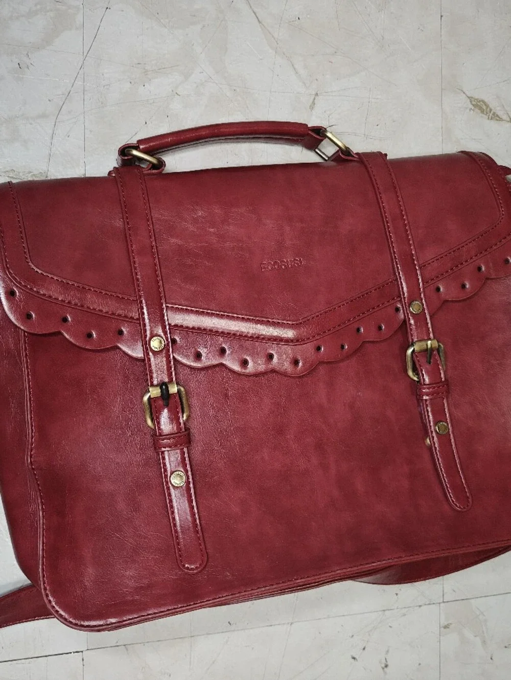 ECOSUSI Briefcase Women's Red Scalloped Satchel Handbag